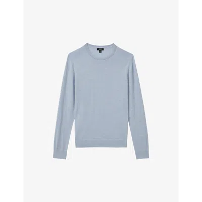 Reiss Mens Soft Blue Melan Wessex Slim-fit Long-sleeve Merino-wool Jumper