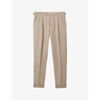 Reiss Mens Stone Com Front-pleat Straight-leg Cotton And Linen-blend Trousers In Stone