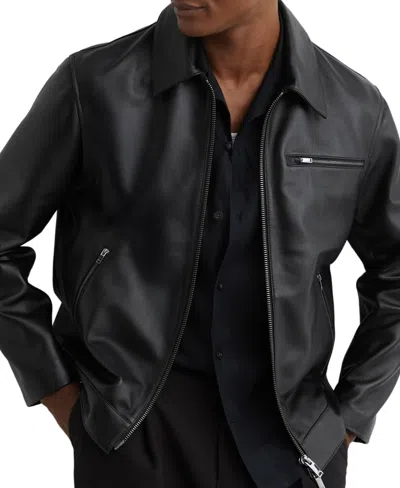 Reiss Men's Strader Leather Zip-through Jacket In Black