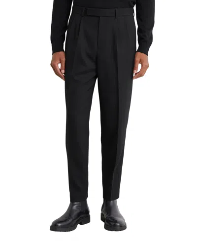 Reiss Men's Strap Tapered-fit Pleated Wool-blend Pants In Black