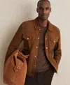 Reiss Edington Suede Press Stud Trucket Jacket In Brown