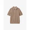 Reiss Taupe Burnham Cotton Blend Textured Half Zip Polo Shirt In Taupe