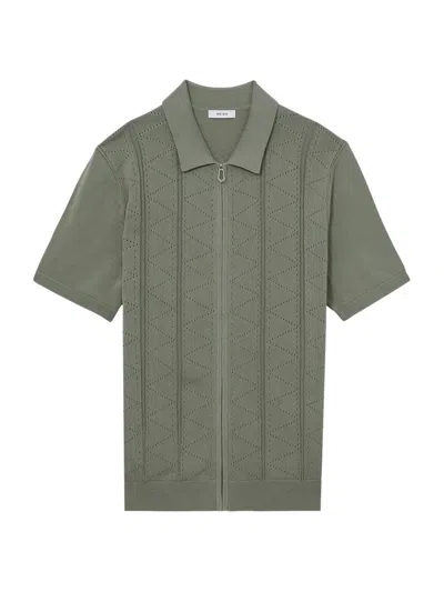 Reiss Mens Tay Pointelle-knit Modal And Cotton-blend Shirt Sage In Gray