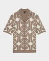 Reiss Men's Terrazzo Geometric Embroidery Knit Camp Shirt