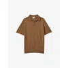Reiss Mens Tobacco Brown Duchie Open-neck Wool Polo Shirt