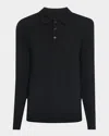 Reiss Mens Navy Trafford Long-sleeve Merino-wool Polo Top In Black