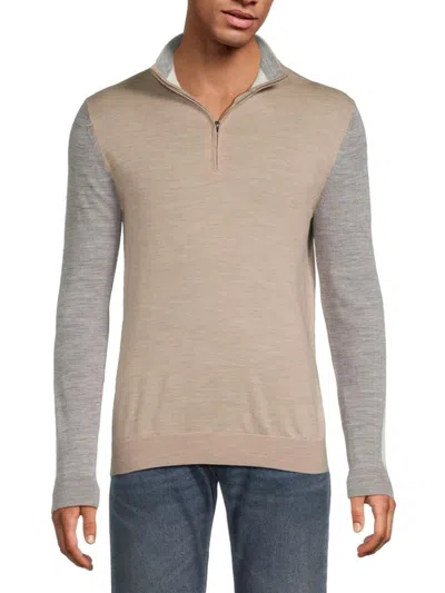 Reiss Men's Two-tone Quarter-zip Wool Sweater In Oatmeal