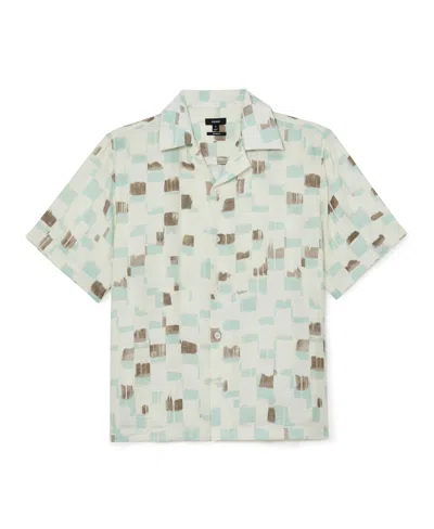 Reiss Mens Off White Vespucci Brushstroke-print Cotton Shirt Xl In Brown