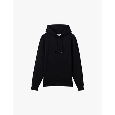 Reiss Mens Vy Blue Fabien Drawstring Regular-fit Stretch-jersey Hoody In Holland Navy