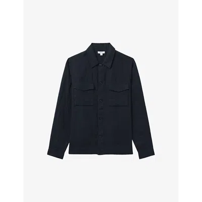 Reiss Mens Vy Viera Patch-pocket Long-sleeve Linen Overshirt In Blue