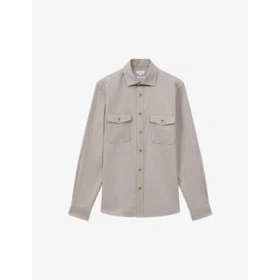 REISS REISS MEN'S WHEAT MELANGE CHASER TWIN-POCKET BRUSHED STRETCH-WOVEN OVERSHIRT