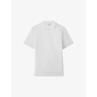 Reiss Mens White Austin Short-sleeve Cotton Polo Shirt