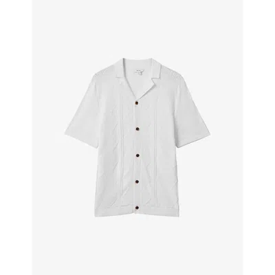 Reiss Mens White Fortune Cable-knit Cotton Shirt