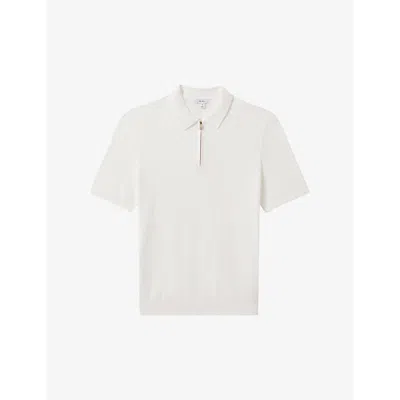 Reiss Mens White Ivor Half-zip Cotton And Modal-blend Polo Shirt