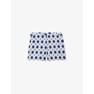 Reiss California Floral-print Regular-fit Stretch Recycled-polyester Swim Shorts In White/blue
