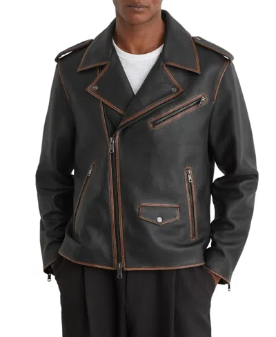 Reiss Men's Winnen Leather Burnished-detail Biker Jacket In Black