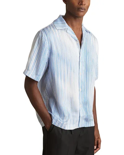 Reiss Mendosa Stripe Print Cuban Shirt In Soft Blue/white