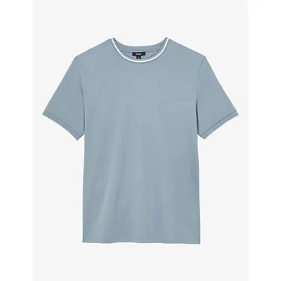 Reiss Mens Ainsley Contrast-tipping Short-sleeve Cotton T-shirt Dusty Blue Xs