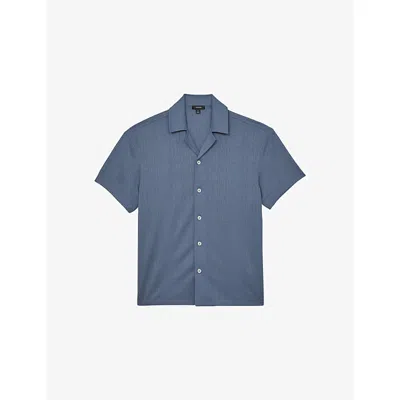Reiss Mens Airforce Blue Ando Cuban-collar Jacquard Stretch-woven Shirt Xs