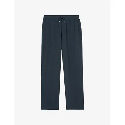 Reiss Mens Airforce Blue Carver Plissé Woven Trousers