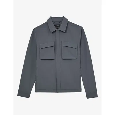 Reiss Mens Airforce Blue Divide Patch-pocket Button-up Stretch-woven Overshirt Xl