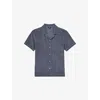 Reiss Mens Airforce Blue Eden Cuban-collar Short-sleeve Towelling Shirt Xl