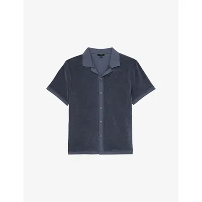 Reiss Mens Airforce Blue Eden Cuban-collar Towelling Shirt Xs