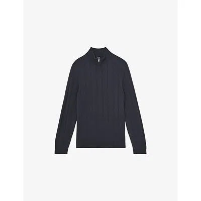 Reiss Mens Airforce Blue Findlay Half-zip Merino-wool Jumper In Gray