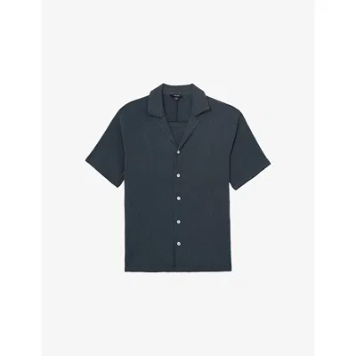 Reiss Mens Airforce Blue Knox Short-sleeve Textured Stretch-woven Shirt Xxl