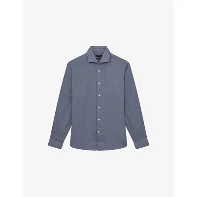 Reiss Mens Airforce Blue Ruban Slim-fit Long-sleeve Linen Shirt In Animal Print