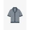 Reiss Mens Robbie Cuban-collar Colour-block Textured Shirt Airforce Blue Soft Blue