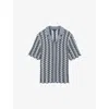 Reiss Mens Textured-knit Camp-collar Cotton-blend Shirt Airforce Blue