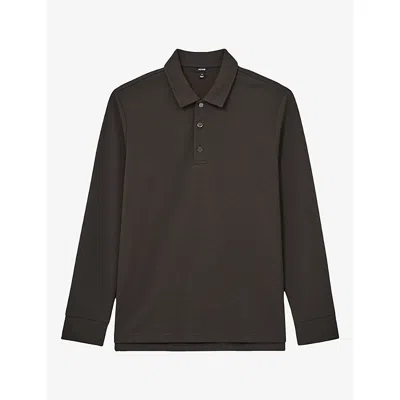 Reiss Mens Alba Long-sleeve Stretch-woven Polo Brown
