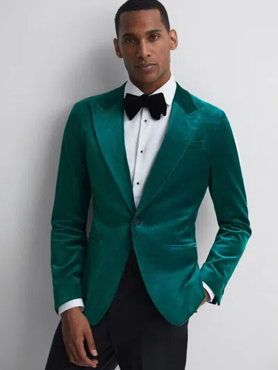 Pre-owned Reiss Mens Apsara Slim Fit Velvet Single Breasted Blazer Jacket Size 40 In Blue