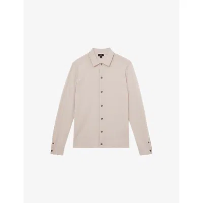 Reiss Mens Beige Forbes Button-down Collared Merino-wool Cardigan Xl In Neutral