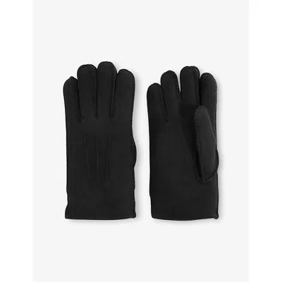 Reiss Mens Black Agon Shearling-lined Suede Gloves