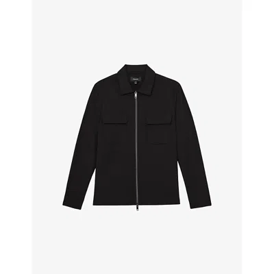 Reiss Mens Black Ascend Long-sleeved Stretch-woven Shirt In Animal Print