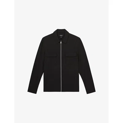 Reiss Mens Black Ascend Zip-up Stretch-woven Overshirt