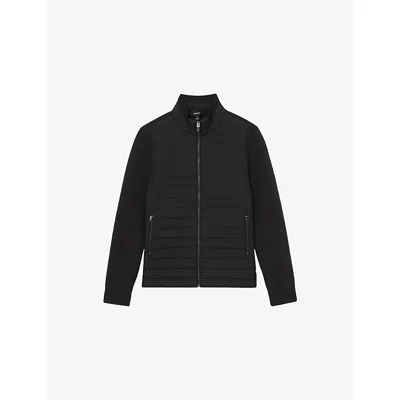 Reiss Mens Black Asher Funnel-neck Jersey And Shell Jacket Xl