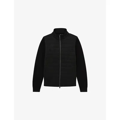 Reiss Mens Black Bram Quilted Zip-through Stretch-woven Jacket