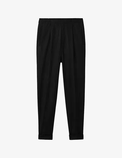 Reiss Mens Black Brighton Relaxed-fit Tapered Woven Trousers