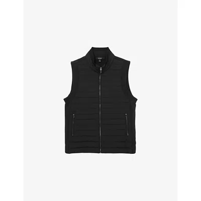 Reiss Mens Black Caspian Zip-through Cotton-blend Gilet