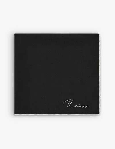 Reiss Mens Black Ceremony Logo-print Silk Pocket Square