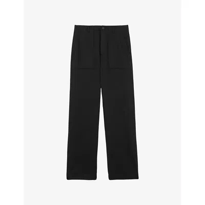 Reiss Mens  Chain Wide-leg Wool-blend Trousers In Black