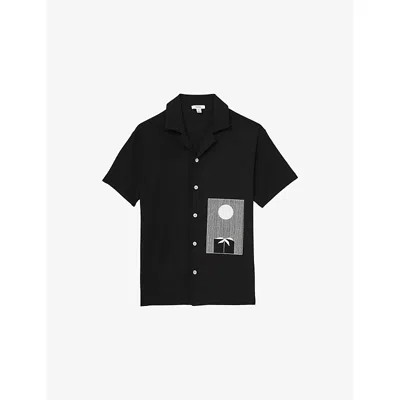 Reiss Mens Coast Abstract-print Short-sleeve Stretch-woven Shirt Black Xs