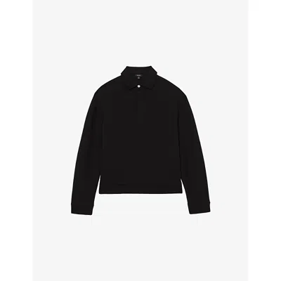 Reiss Mens Black Costello Polo-collar Cotton-blend Jumper Xl