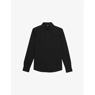 Reiss Mens Black Duke Slim-fit Long-sleeve Cotton-jersey Shirt Xxl