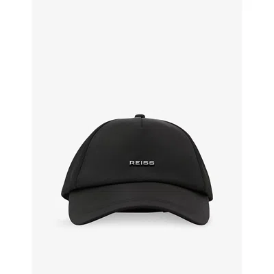 Reiss Mens Black Emery Branded Woven Cap In Metallic