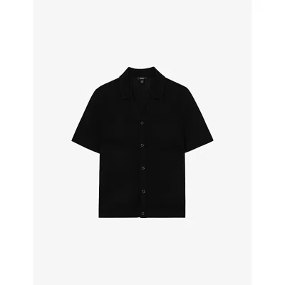 Reiss Mens Fallon V-neck Knitted Shirt Black