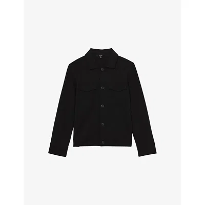 Reiss Mens Black Finley Patch-pocket Cotton-blend Overshirt Xs